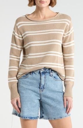 Vigoss Stripe Boat Neck Crop Sweater in Oatmeal/Creme at Nordstrom Rack, Size X-Large