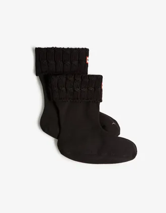Hunter Womens Hunter 6 Stitch Cable Short Boot Sock - Black - Size: 6.5/6/7/7.5