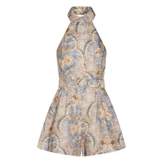Zimmermann Playsuits, female, Multicolor, Size: M Halter Belted Playsuit