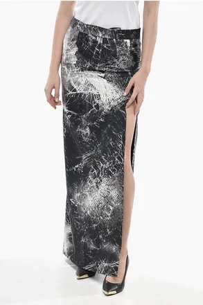 Alexander McQueen Printed Silk Satin Skirt With Slits size 40