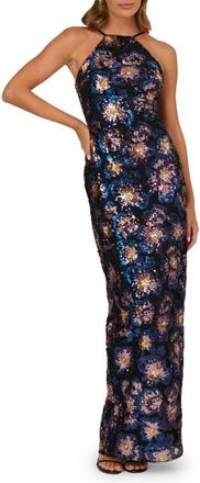 Adrianna Papell Sequin Floral Column Gown in Blue Multi at Nordstrom, Size 10