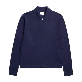Norse Projects Round-neck Knitwear, male, Blue, S, Merino Crepe Polo Shirt