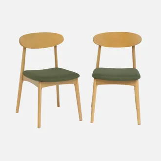 Sweeek Silla Vintage De Madera De Hevea Natural Y Tela, Set De 2