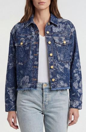 Liverpool Jacquard Fray Hem Denim Jacket in Lapis Grove at Nordstrom, Size X-Large