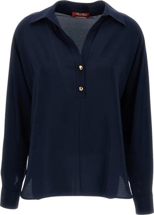 Max Mara Zijden Cr&ecirc;pe Shirt - Dames - Overhemden - Blauw - XS - Overhemden