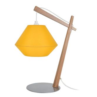 Tosel L&aacute;mpara de mesapied madera Alt.35cm natural Pantalla: AMARILLO