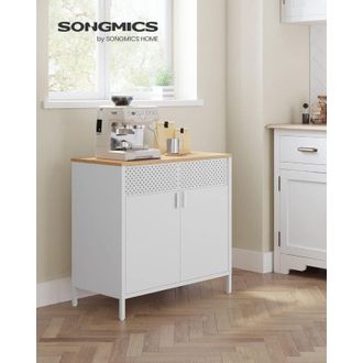 Songmics Mobile, Organizzatore, Armadio in Metallo, con Doppia Anta, Chiusura Magnetica, Ripiani Regolabili, Struttura in Acciaio, Colore Naturale e
