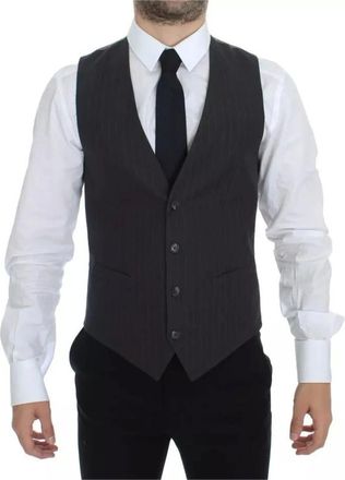 Dolce & Gabbana Kostuums, Heren, Grijs, M, Katoen, Grijze Gestreepte Formele Jurk Gilet Vest