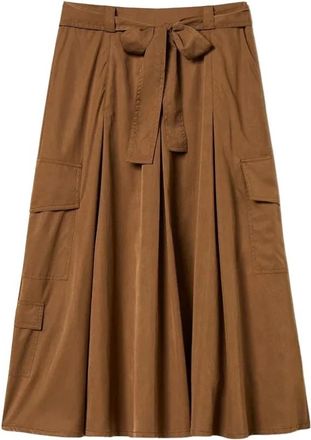 Twinset Godet geplooide midi rok - Dames - Rokken - Bruin - Maat: XS Polyamide