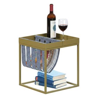 Dmora Dmora Table Basse En M&eacute;tal Peint Vert Olive, Avec Porte-revues En Laine Bouillie, 35x35x40 Cm