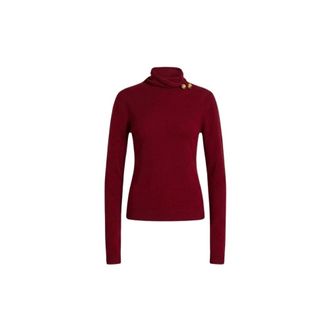 Alberta Ferretti Wool- silk and cashmere turtleneck Jumper with floral brooch - female - Alberta Ferretti - Turtlenecks - Red - 2XL - Knitwear