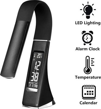 OEM L&aacute;mpara De Escritorio Led U2 De 5 W, Regulable, Con Despertador, Calendario, Indicador De Temperatura Y 3 Niveles De Brillo - Negra