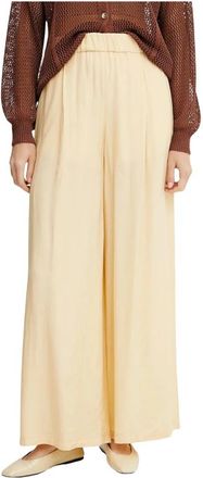 Patrizia Pepe Logo-plaque Palazzo Broek - Dames - Wijde Broeken - Beige - M - Polyester - Broeken