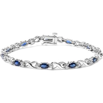 House of Brilliance 10K Gold Sapphire & 1/10 Cttw Diamond X Link Bracelet in White at Nordstrom