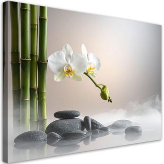 Feeby Cuadro Sobre Lienzo, Flor De Orqu&iacute;dea Piedras Bamb&uacute; Zen Spa, 100x70