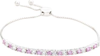 Suzy Levian Sterling Silver Pink Sapphire and Diamond Accent Adjustable Bolo Tennis Bracelet