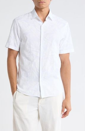 Robert Barakett Makul Tonal Print Short Sleeve Stretch Cotton Button-Up Shirt in White at Nordstrom, Size Xx-Large