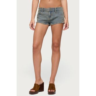 Edikted Jagger Low Rise Denim Short in Blue-Vintage-Washed at Nordstrom, Size X-Large