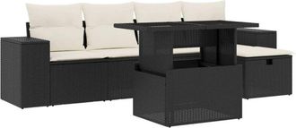 vidaXL Vidaxl - Set De Sof&aacute;s De Jard&iacute;n 6 Piezas Y Cojines Rat&aacute;n Sint&eacute;tico Negro