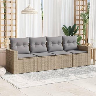 vidaXL Juego De Sof&aacute;s Jard&iacute;n Con Cojines 4 Pzas Rat&aacute;n Sint&eacute;tico Beige Vidaxl