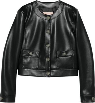 Twinset Zwarte Eco-Leren Jas met Logo - Dames - Zomerjassen - Zwart - 2XL - Leer - Jassen
