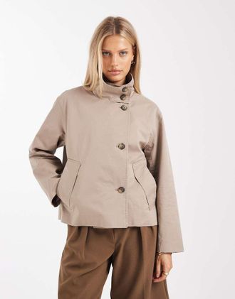 Object Premium - Trench corto premium color talpa con bottoni sul davanti-Neutro