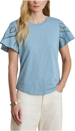 Lauren Ralph Lauren Eyelet Cotton Jersey Broadcloth Top Womens Clothing Blue Note : MD