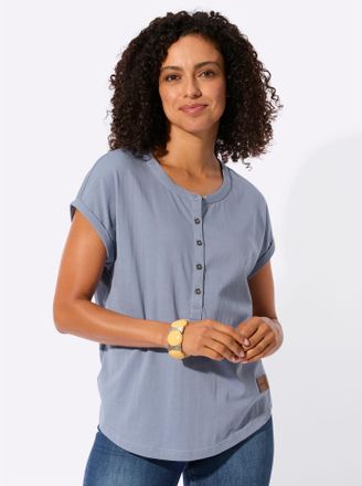 Casual Looks Rundhalsshirt CASUAL LOOKS Rundhals-Shirt, Damen, Gr. 36, taubenblau, 100% Baumwolle, unifarben, Rundhals, Shirts Rundhalsshirt