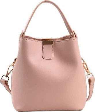 Generic Leather Bucket Crossbody Bag for Women Medium Hobo Purse Handbag Fashion Ladies Top Handle Tote Shoulder Bags (Pink)