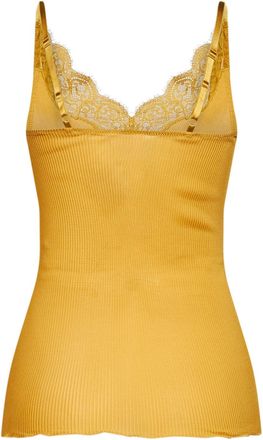 Saint Laurent Womens Tank Top Yellow Ribbed Silk