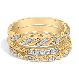 House of Brilliance 14K Yellow Gold Plated Sterling Silver 1/4 Cttw Diamond Twist Leaf Stackable Ring Set in Yellow Gold Over Silver at Nordstrom