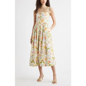 Chelsea28 Embroidered Print Sleeveless Midi Dress in Ivory- Red Vida Solpatch at Nordstrom, Size Xx-Small