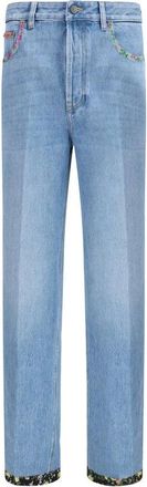 Valentino Straight Fit Jeans, male, Blue, W32, Floral Detail Jeans