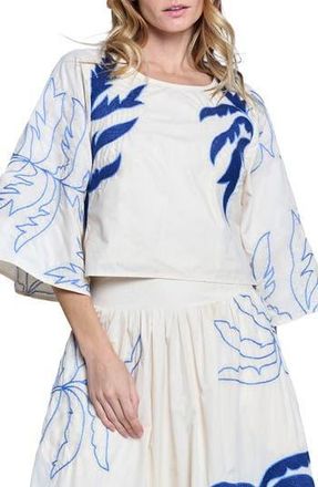 Ciebon Tyler Embroidered Cotton Top in Taupe/Blue at Nordstrom Rack, Size Large