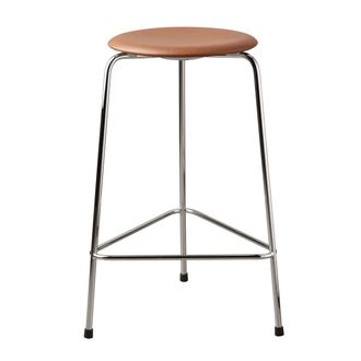 Fritz Hansen High Dot Barhocker H 65 cm, Leder walnuss / Untergestell Chrom