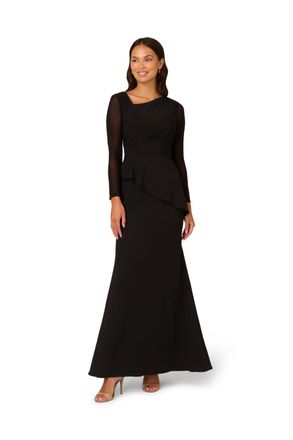Adrianna Papell Womens Knit Crepe Combo Mesh Gown - Black - Size 6 UK