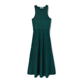 Motivi Geplooide uitlopende gebreide jurk - Dames - Casual kleedjes - Groen - XS - Polyester - Kleedjes