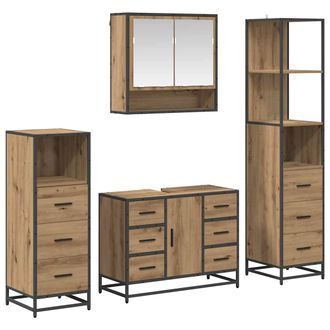 vidaXL Juego De Muebles De Ba&ntilde;o Con Caj&oacute;n 4 Pcs Roble Artesanal Vidaxl