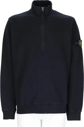 Stone Island Short Zip High Collar Ribbed Cotton Sweatshirt
