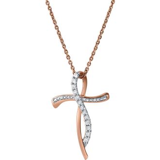 LuvMyJewelry Elarith 0.15 Cts Natural Diamond Cross 14K Gold Pendant in 14K Rose Gold at Nordstrom