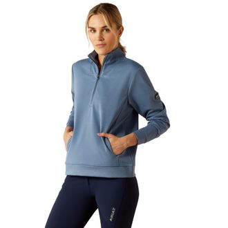 Ariat Womens Montadale 1/2 Zip Pullover Top Long Sleeve in China Blue, Size X-Large, by Ariat
