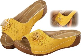 Generic Orthopedic Wedge Sandals for Women,Comfortable Non-slip Solid Color Open-Toe Summer Wedge Arch Support Slip on Shoes Casual Fashion Orthopedic Outdoor