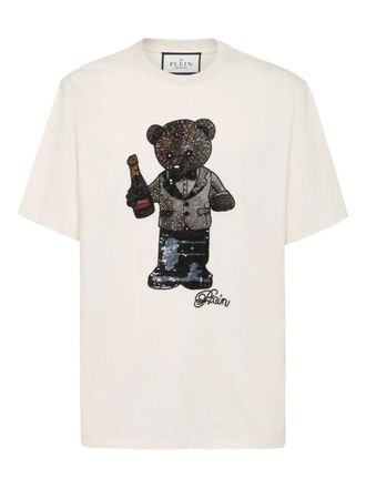 Philipp Plein teddy bear-embellished T-shirt - men - Glass Fiber/Cotton - M - White