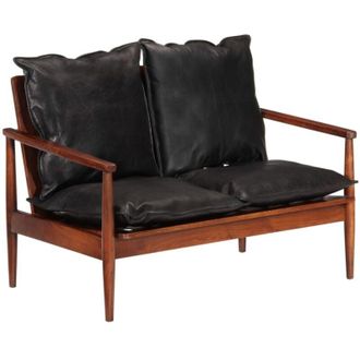 vidaXL Vidaxl - Divano 2 Posti Nero Vera Pelle e Legno Massello Acacia