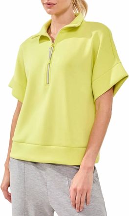 Tribal Techno Lux Mock Neck Zip Top In Limetart