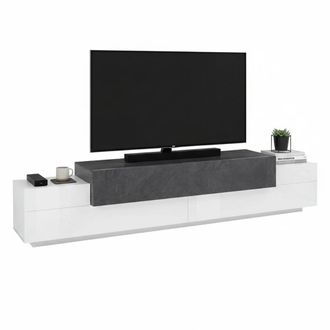 Dmora Dmora Mueble Para Tv Para Sal&oacute;n, Made In Italy, Mueble Para Tv Con 3 Puertas Y Estantes, 240x45h52 Cm, Color Blanco Brillante Y Gris Ceniza, Con Embal