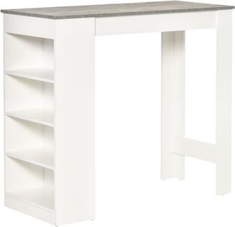 HOMCOM Kitchen Bar Table with Side Shelves - White & Grey | TJ Hughes