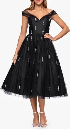 Betsy & Adam Embellished Tulle Cocktail Dress in Black at Nordstrom Rack, Size 10
