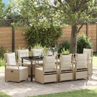 vidaXL Conjunto De Comedor De Jard&iacute;n 9 Pcs Beige Rat&aacute;n Sint&eacute;tico Vidaxl