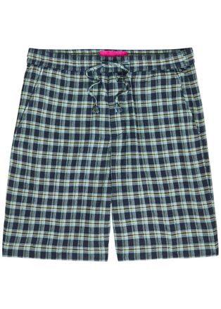 The Elder Statesman Dune Plaid Cotton Shorts - Navy - XL